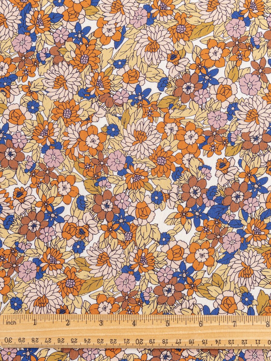 Ditzy Floral Print Cotton Poplin - Cobalt Blue + Orange + Olive – Image 5