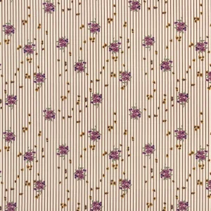 Ditzy Floral Stripe Print BCI Cotton Poplin - Beige + Brown + Purple - Swatch