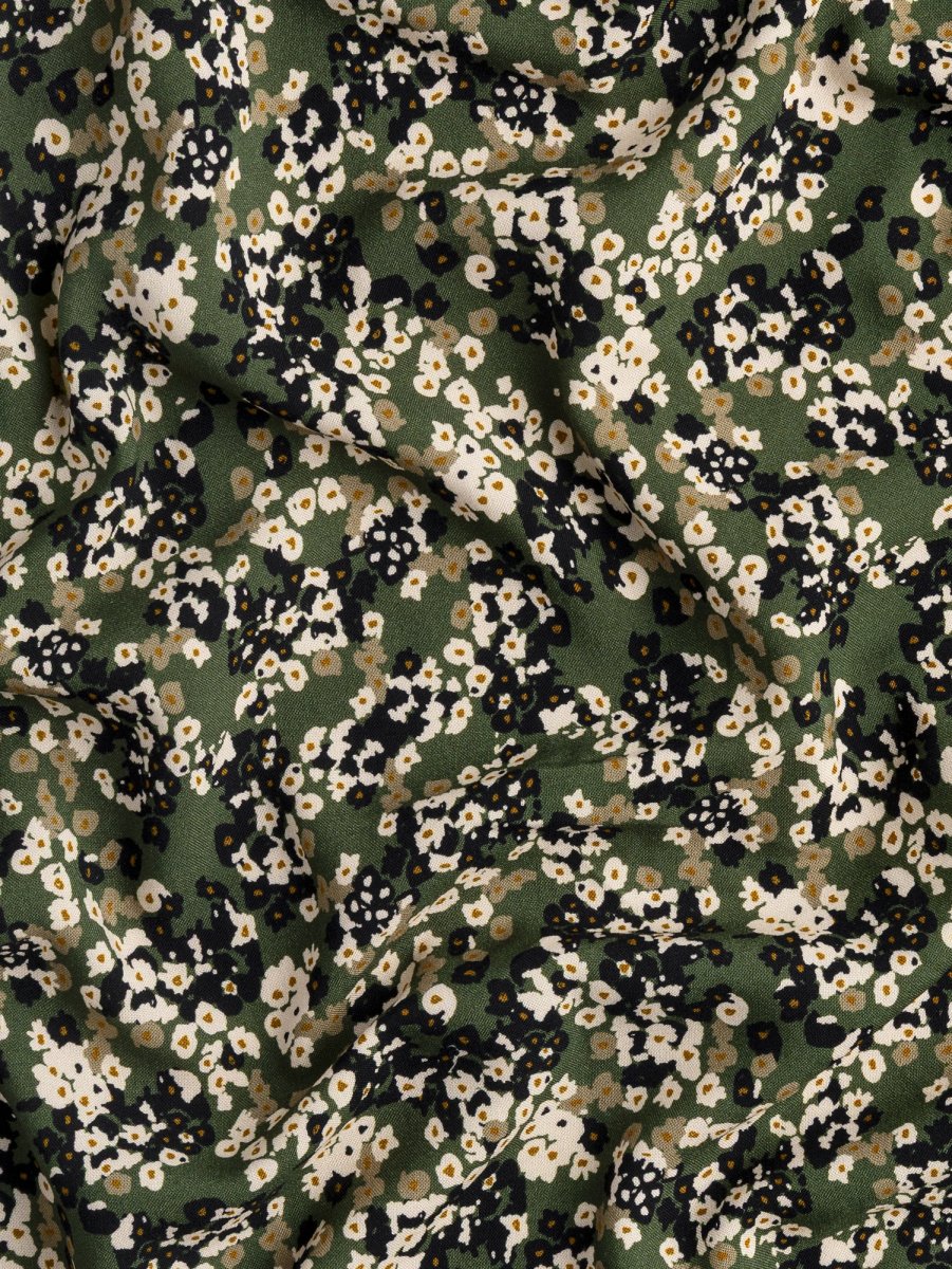 Ditzy Flower Flicks Print Ecovero Viscose - Dark Olive + Cream + Black – Image 2