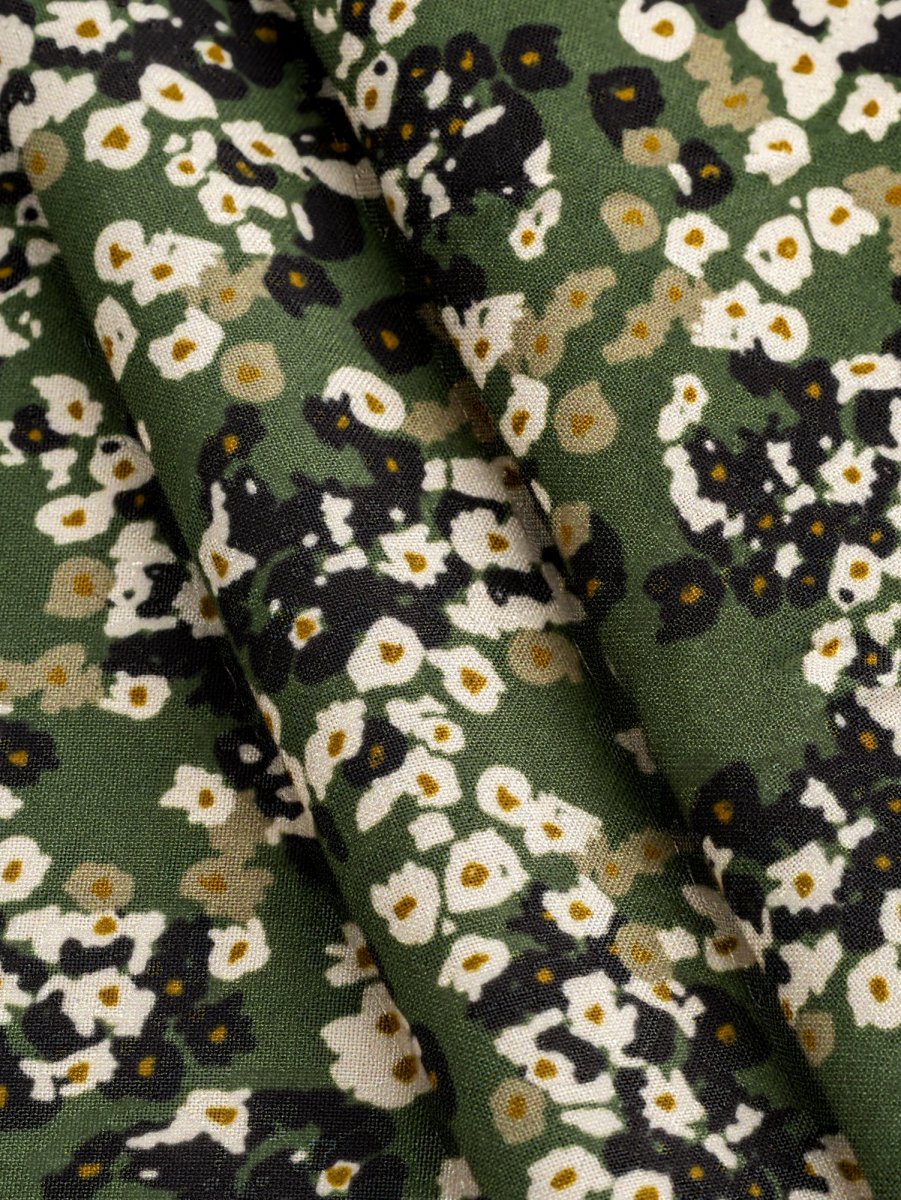 Ditzy Flower Flicks Print Ecovero Viscose - Dark Olive + Cream + Black – Image 3