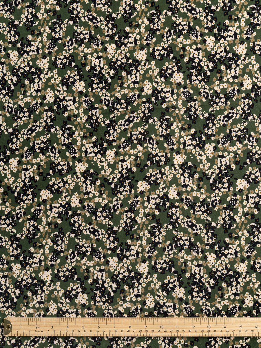 Ditzy Flower Flicks Print Ecovero Viscose - Dark Olive + Cream + Black – Image 4