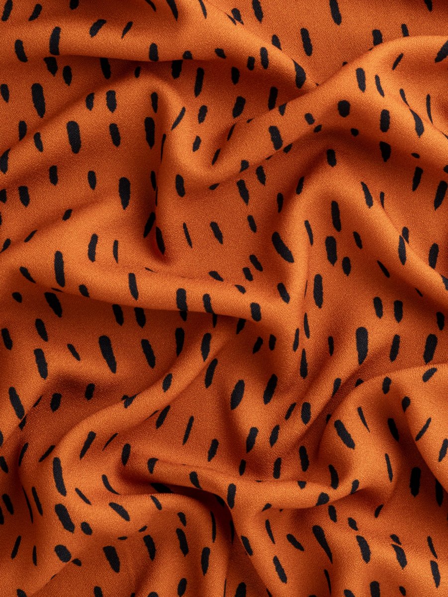 Drop Print Viscose Crepe - Terracotta + Black