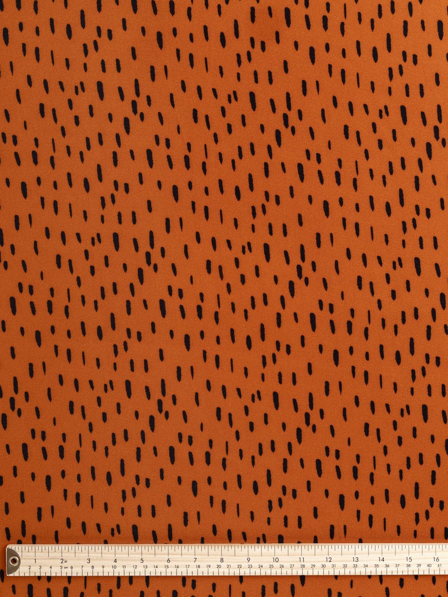 Drop Print Viscose Crepe - Terracotta + Black - Swatch