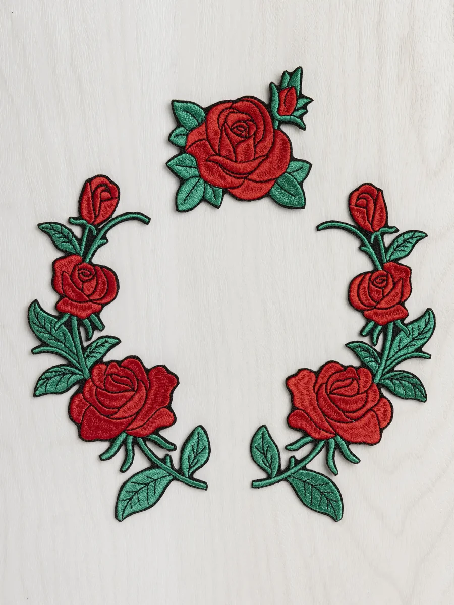 Embroidered Red Rose Applique Patch – 3 Pack