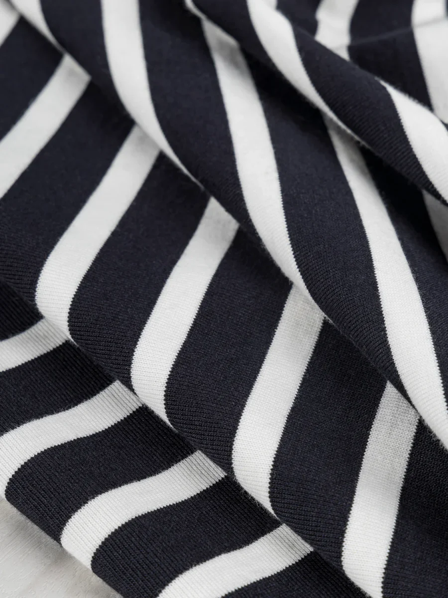 Breton Stripe Organic Cotton Jersey Knit - Black + Cream - Swatch – Image 3