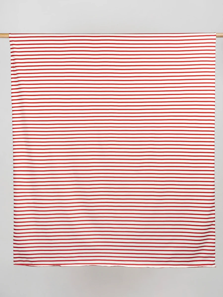Breton Stripe Organic Cotton Jersey Knit - Cream + Red – Image 4