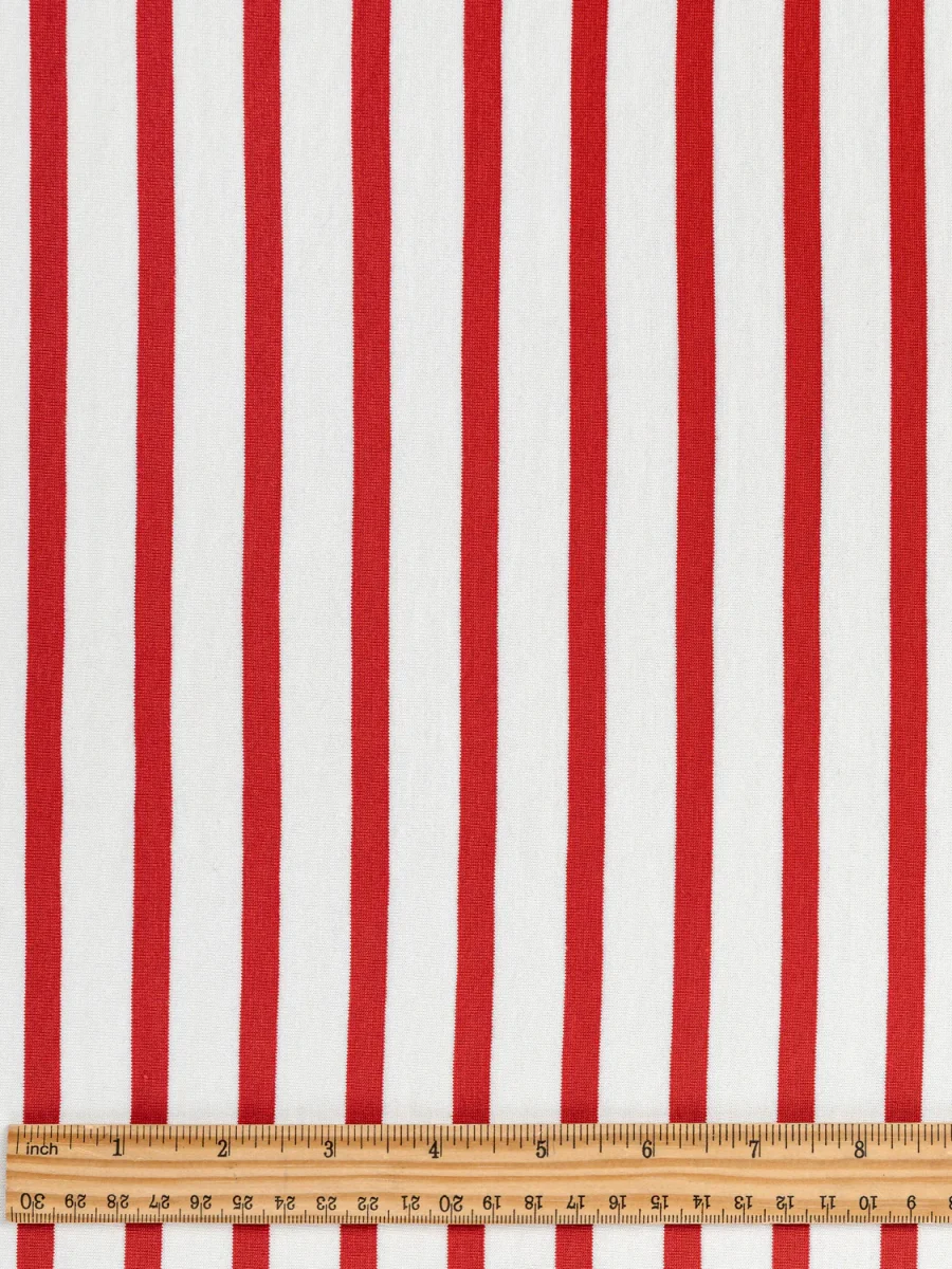 Breton Stripe Organic Cotton Jersey Knit - Cream + Red – Image 6