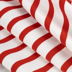 Breton Stripe Organic Cotton Jersey Knit - Cream + Red