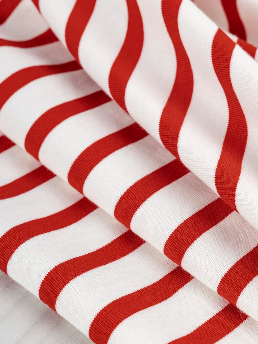 Breton Stripe Organic Cotton Jersey Knit - Cream + Red – Image 2