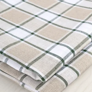 Yarn Dyed Plaid Irish Linen Suiting Deadstock - Beige + Green + White