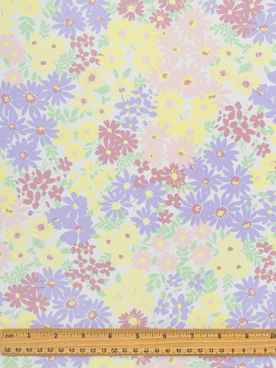 Matisse Inspired Daisy Recycled Swim Performance Knit - White + Lavender + Yellow - Swatch – Image 5