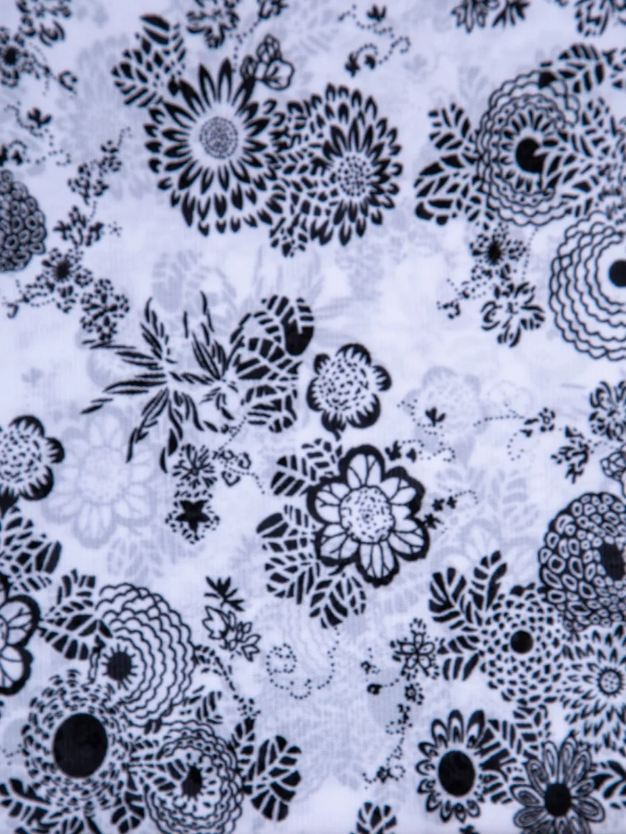 Semi Sheer Floral Polyester Mesh Deadstock Remnant 5 yd - Black + White – Image 2