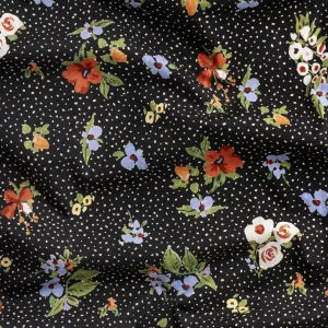 Floral Polka Dot Print BCI Cotton Poplin - Black + Cream + Multicolour