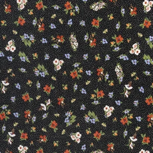 Floral Polka Dot Print BCI Cotton Poplin - Black + Cream + Multicolour - Swatch