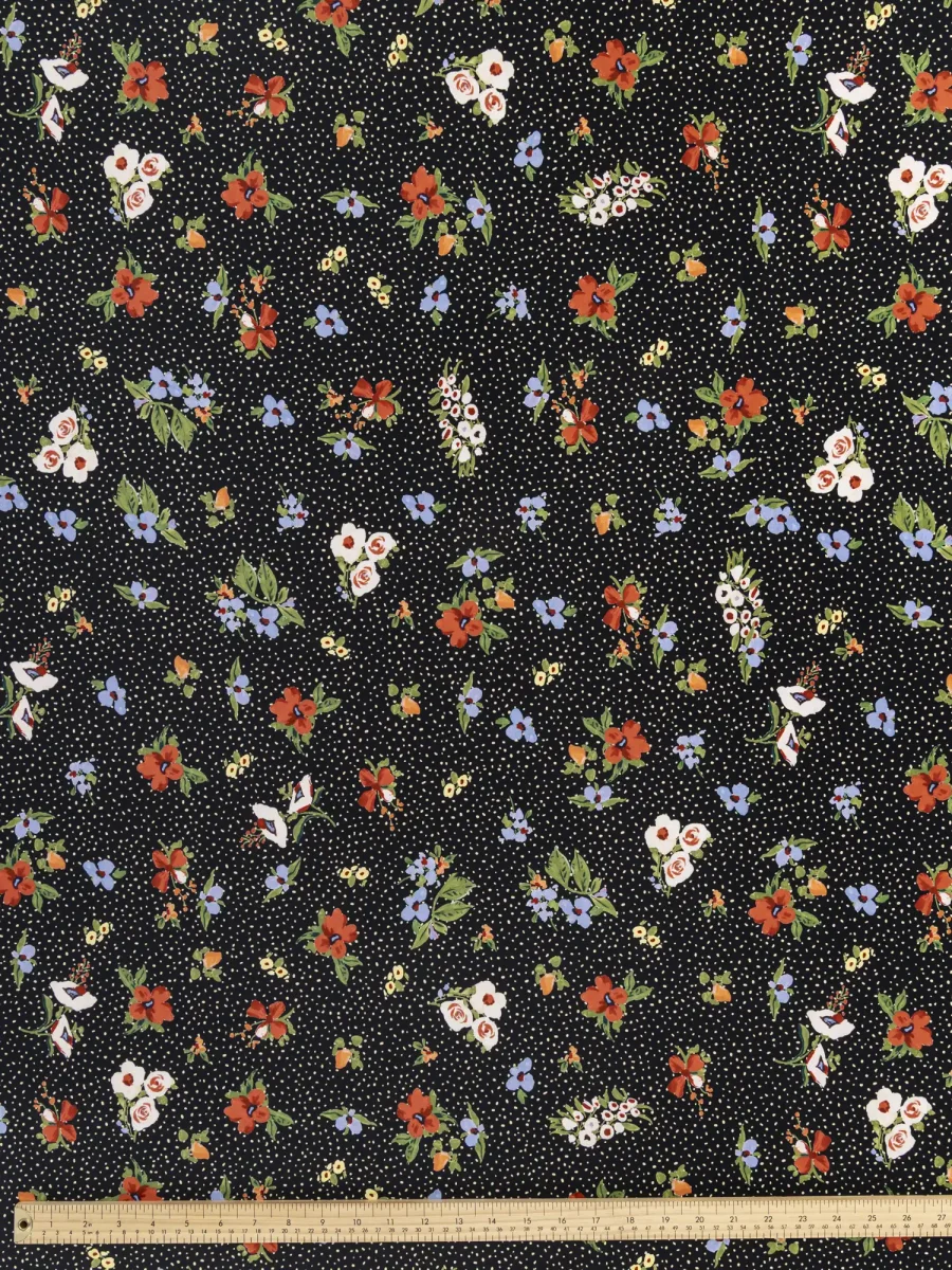 Floral Polka Dot Print BCI Cotton Poplin - Black + Cream + Multicolour – Image 4