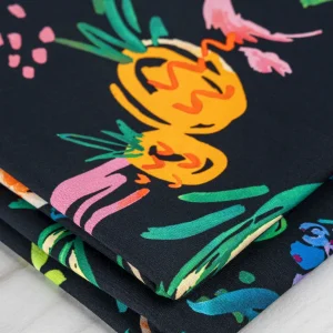 Fruit Parade Print Cotton Lawn - Black + Multicolour
