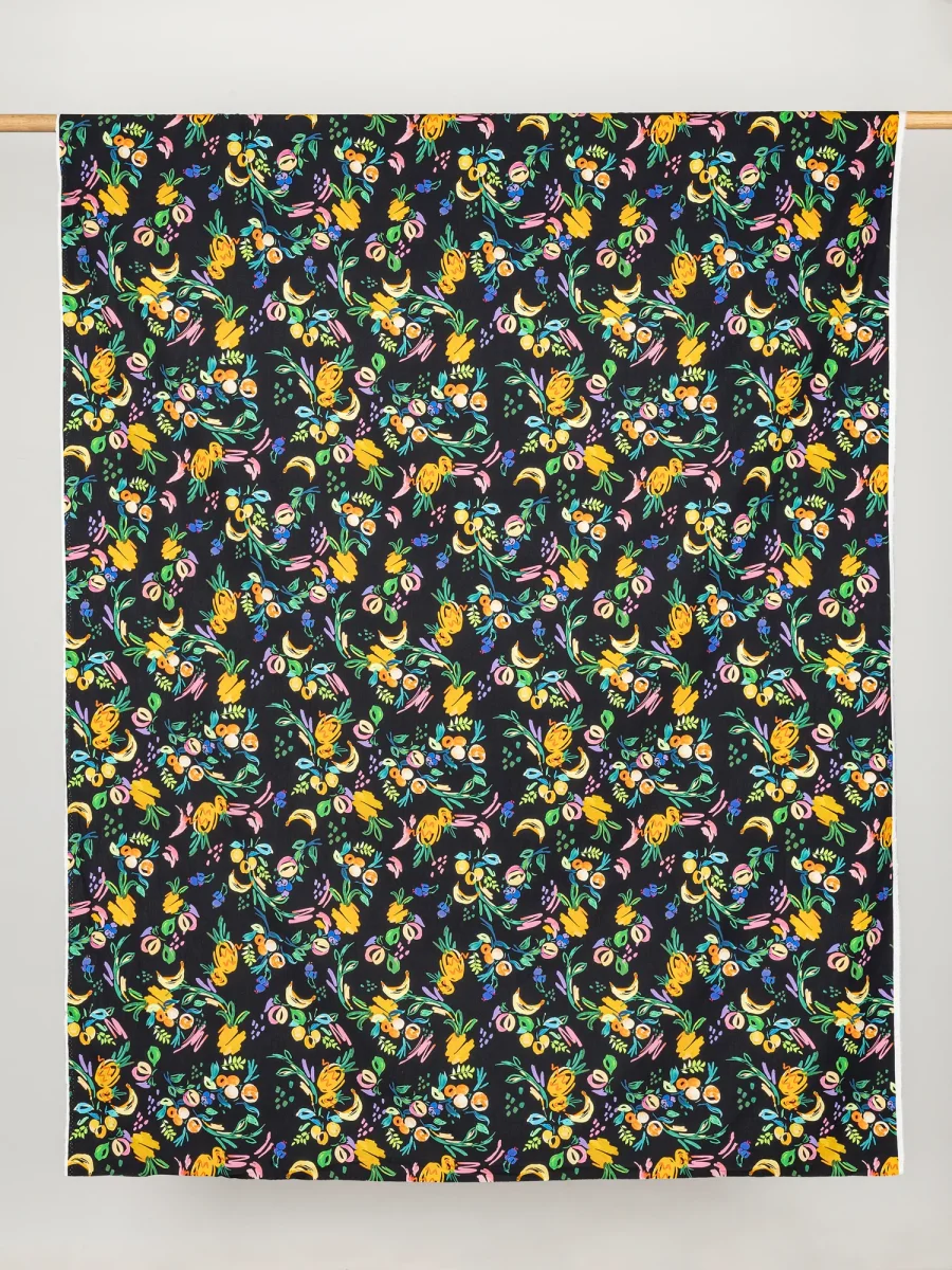 Fruit Parade Print Cotton Lawn - Black + Multicolour – Image 3