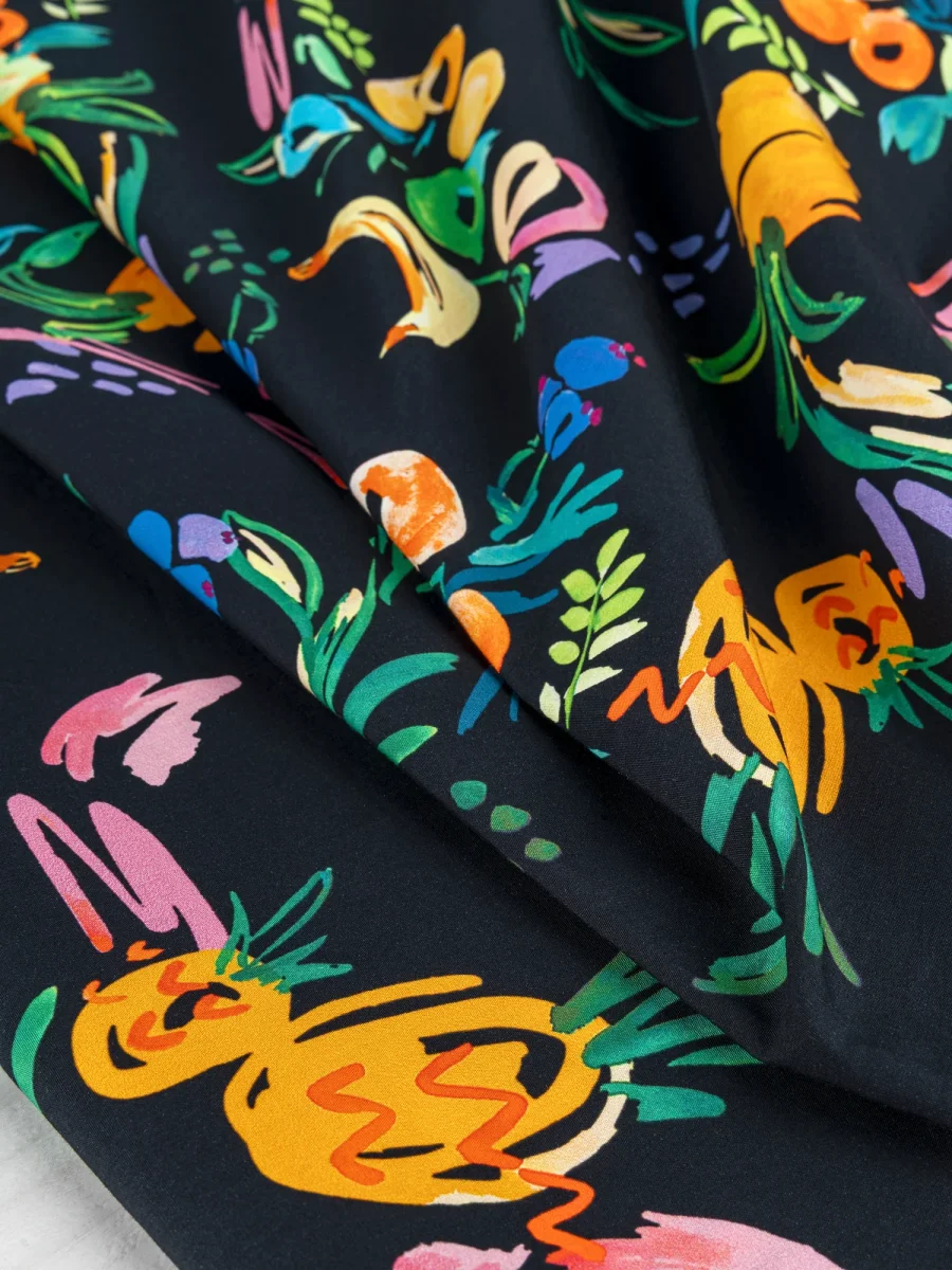 Fruit Parade Print Cotton Lawn - Black + Multicolour – Image 4