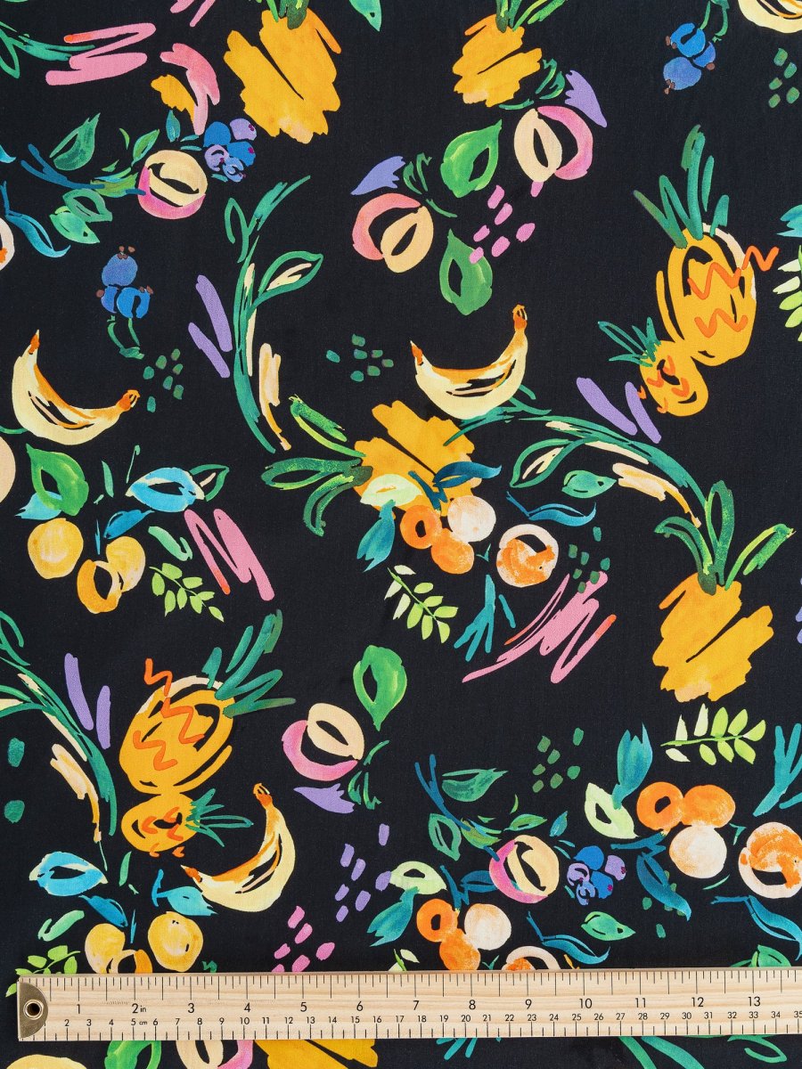 Fruit Parade Print Cotton Lawn - Black + Multicolour – Image 5