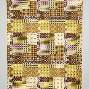 Geo Patchwork Print Viscose Knit - Chocolate + Olive + Magenta + Cream - Swatch