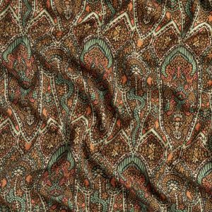 Gothic Floral Print Viscose Crepe - Ochre + Turquoise + Pink