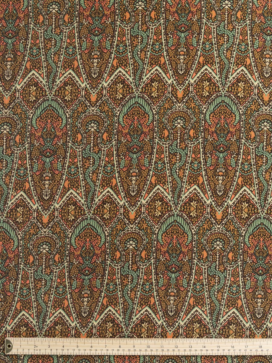 Gothic Floral Print Viscose Crepe - Ochre + Turquoise + Pink – Image 5