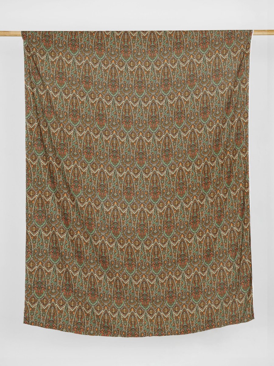 Gothic Floral Print Viscose Crepe - Ochre + Turquoise + Pink - Swatch – Image 2