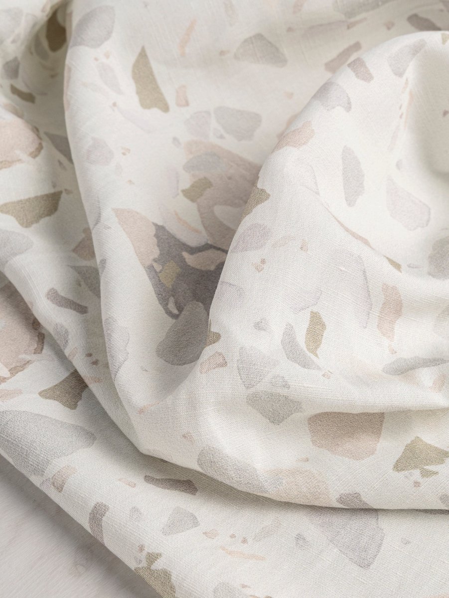 Granite Print Viscose Linen Deadstock - Off White + Pastel - Swatch – Image 4