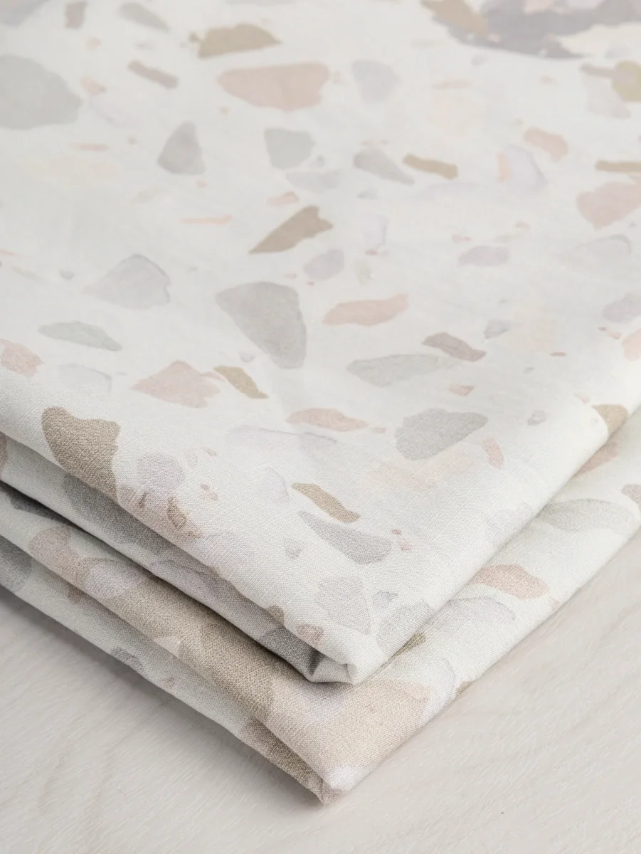 Granite Print Viscose Linen Deadstock - Off White + Pastel - Swatch – Image 3
