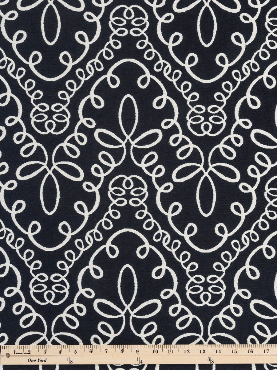 Graphic Swirl Cotton Jacquard - Black + Cream - Swatch