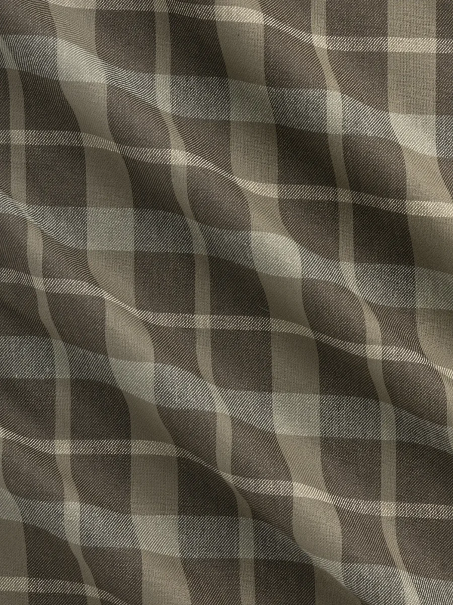 Grove Plaid Check Japanese Cotton Twill - Olive + Brown + Sage - Swatch – Image 3