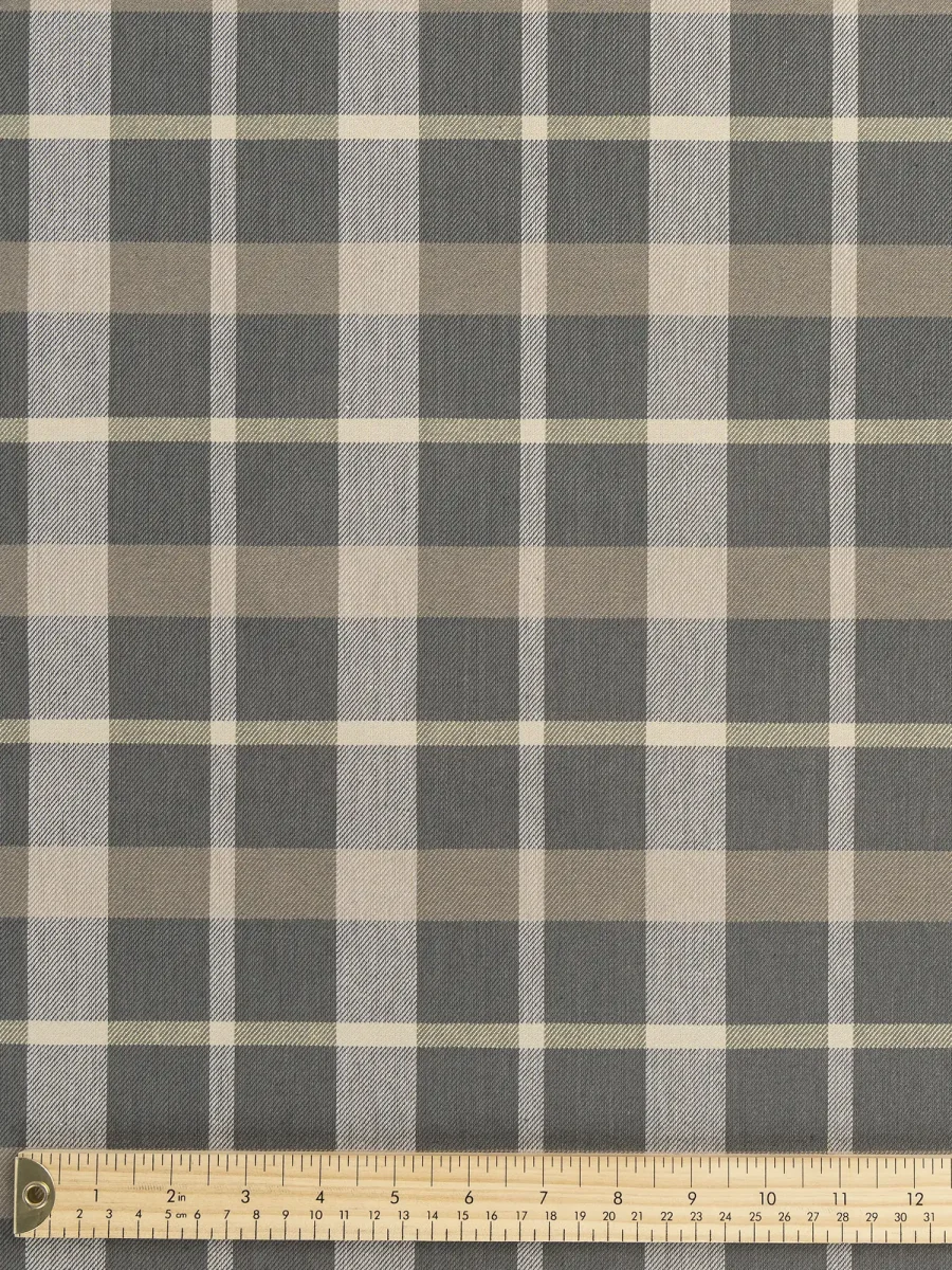 Hearth Plaid Check Japanese Cotton Twill - Taupe + Tan + Butter Yellow - Swatch – Image 2