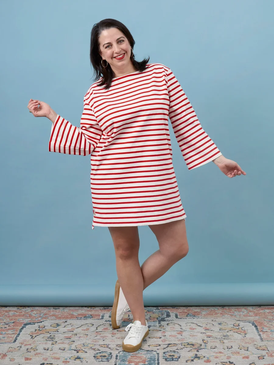 Breton Stripe Organic Cotton Jersey Knit - Cream + Red – Image 3