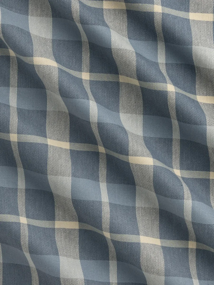 Horizon Plaid Check Japanese Cotton Twill - Chambray + Cream + Butter Yellow - Swatch – Image 3