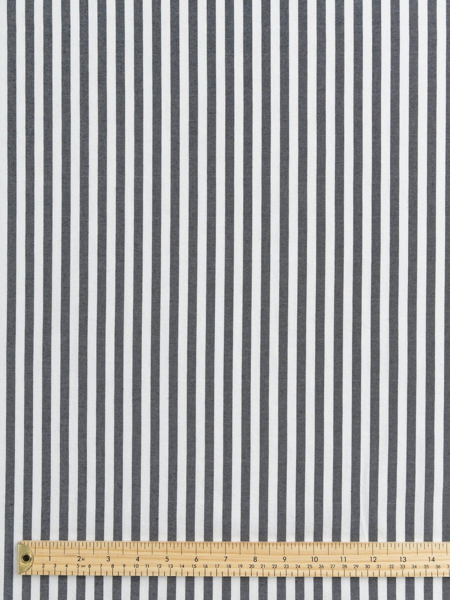 Japanese Cotton Tencel Striped Shirting - Black + White - Swatch