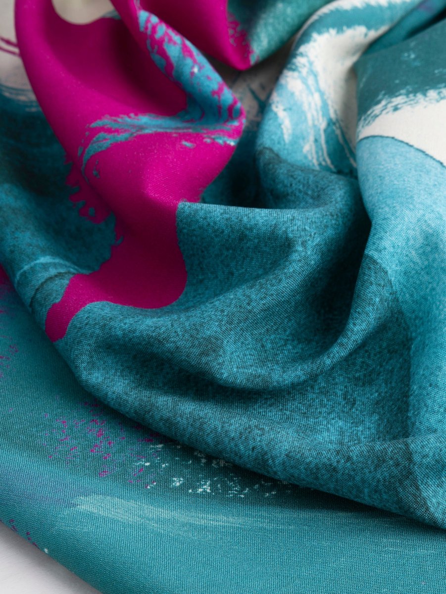 Large Abstract Brushstroke Print Viscose - Cream + Magenta + Teal + Green - Swatch – Image 4