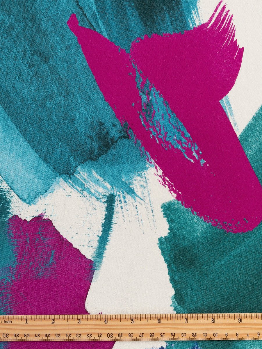 Large Abstract Brushstroke Print Viscose - Cream + Magenta + Teal + Green - Swatch – Image 5