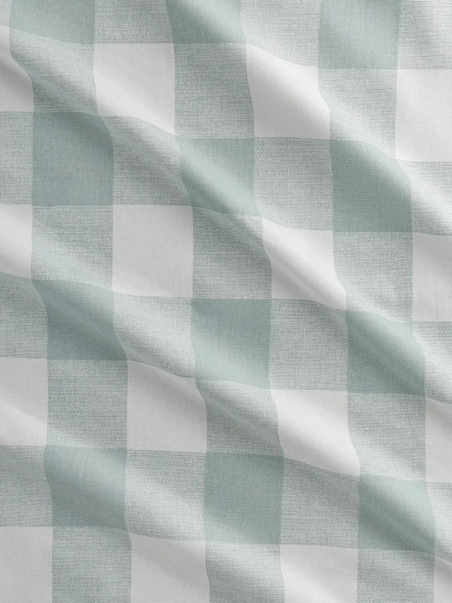 Large Check Cotton Canvas Deadstock - Pale Teal + White
