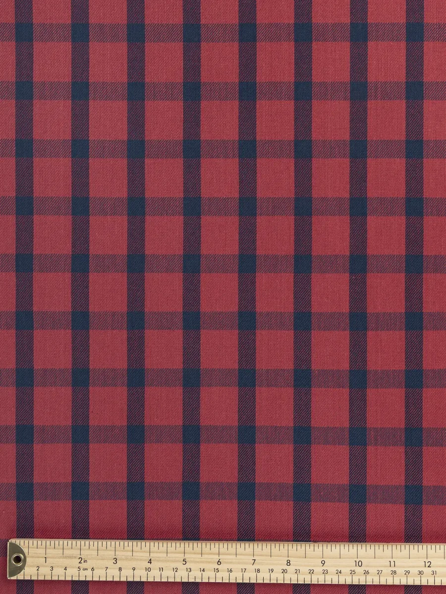 Large Check Japanese Cotton Twill - Garnet + Indigo - Swatch – Image 2