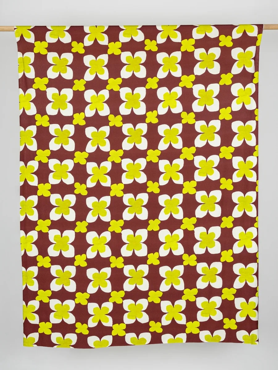 Large Flower Pop Print Viscose Knit - Mahogany + Cream + Chartreuse - Swatch