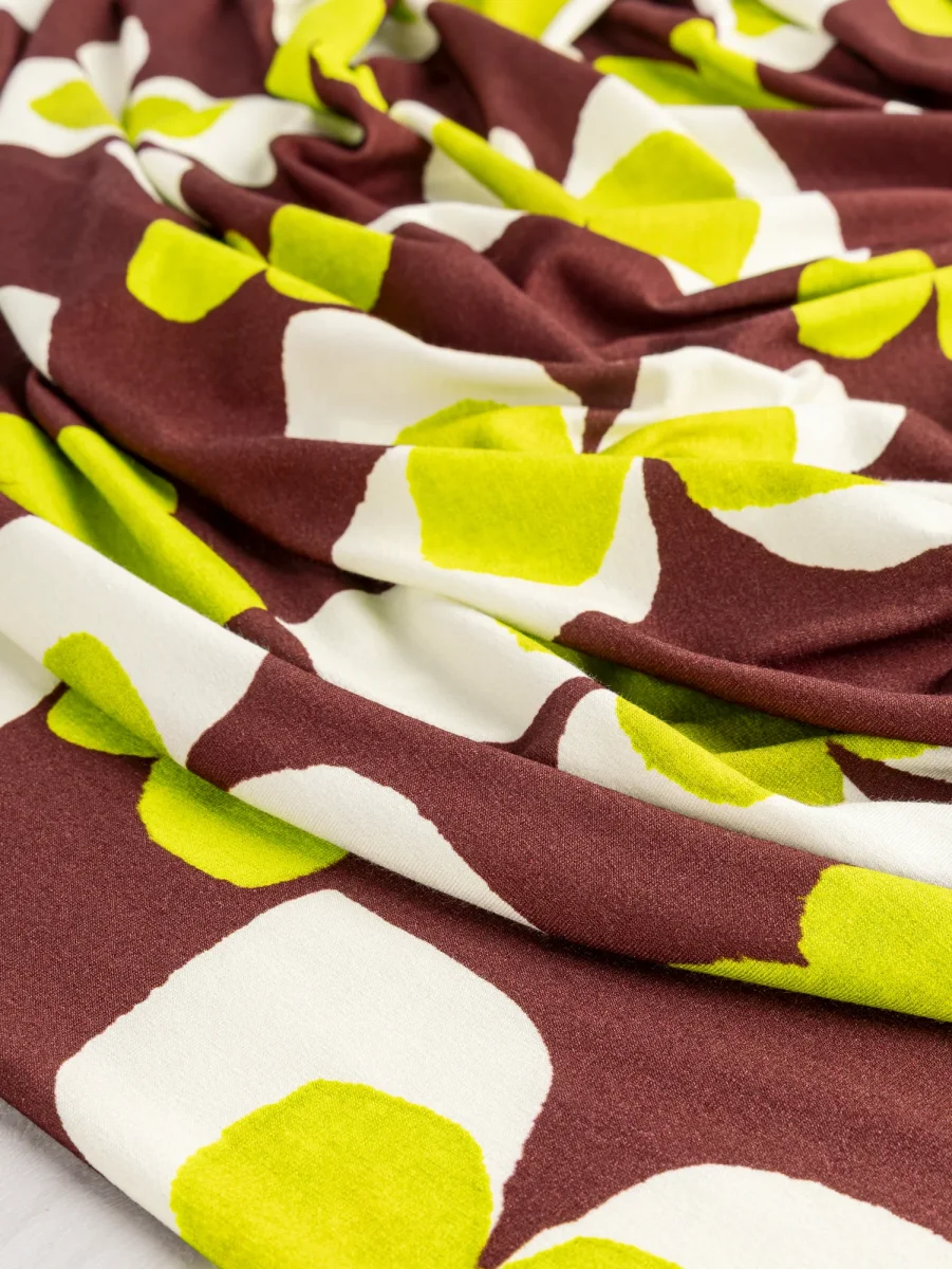 Large Flower Pop Print Viscose Knit - Mahogany + Cream + Chartreuse – Image 6