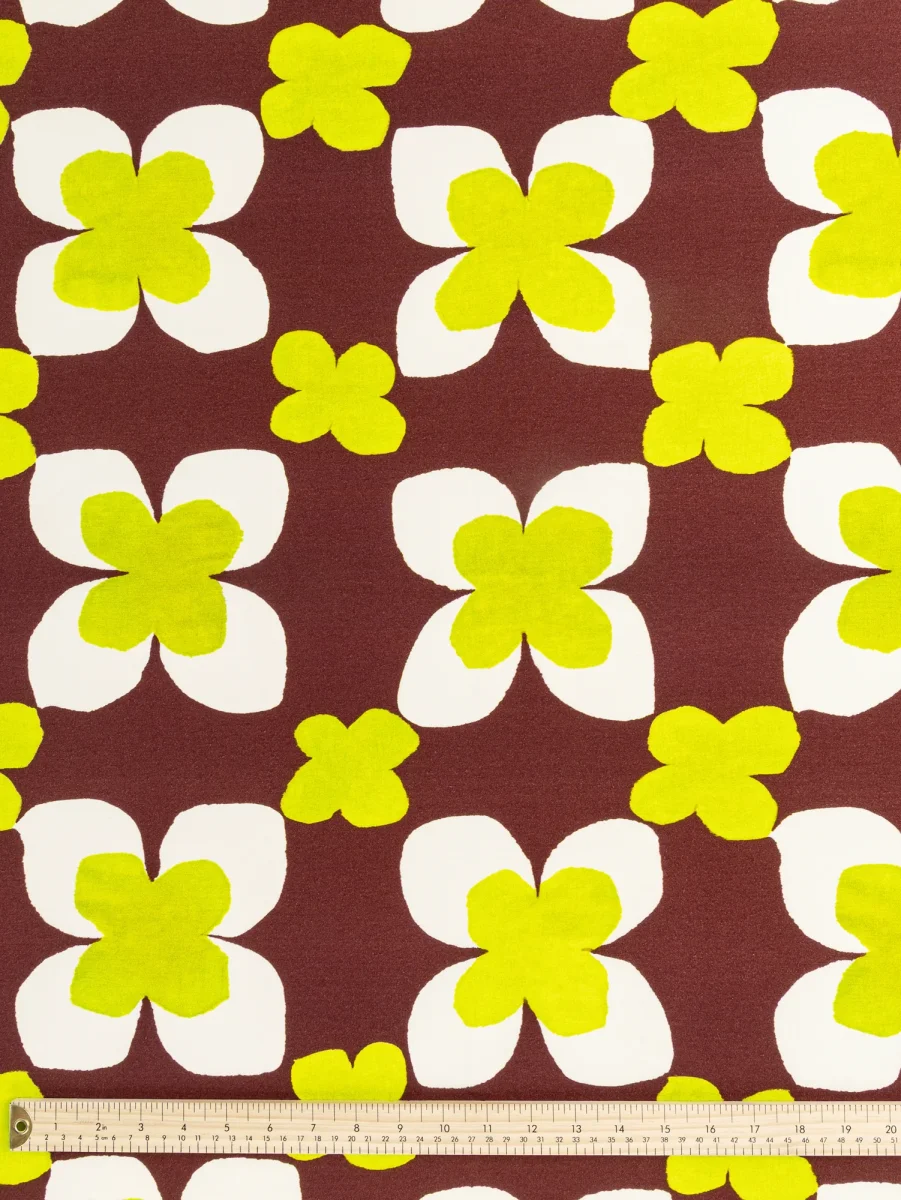 Large Flower Pop Print Viscose Knit - Mahogany + Cream + Chartreuse – Image 5