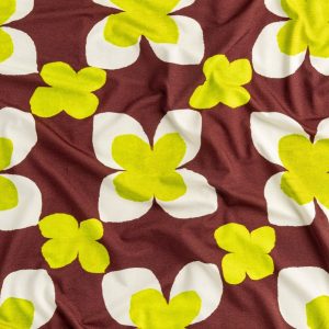 Large Flower Pop Print Viscose Knit - Mahogany + Cream + Chartreuse