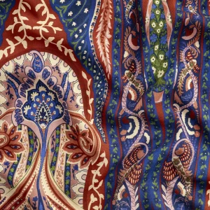 Large Folk Print Ecovero Viscose - Red + Blue + Cream