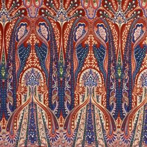 Large Folk Print Ecovero Viscose - Red + Blue + Cream - Swatch