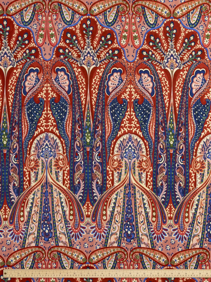 Large Folk Print Ecovero Viscose - Red + Blue + Cream - Swatch – Image 2