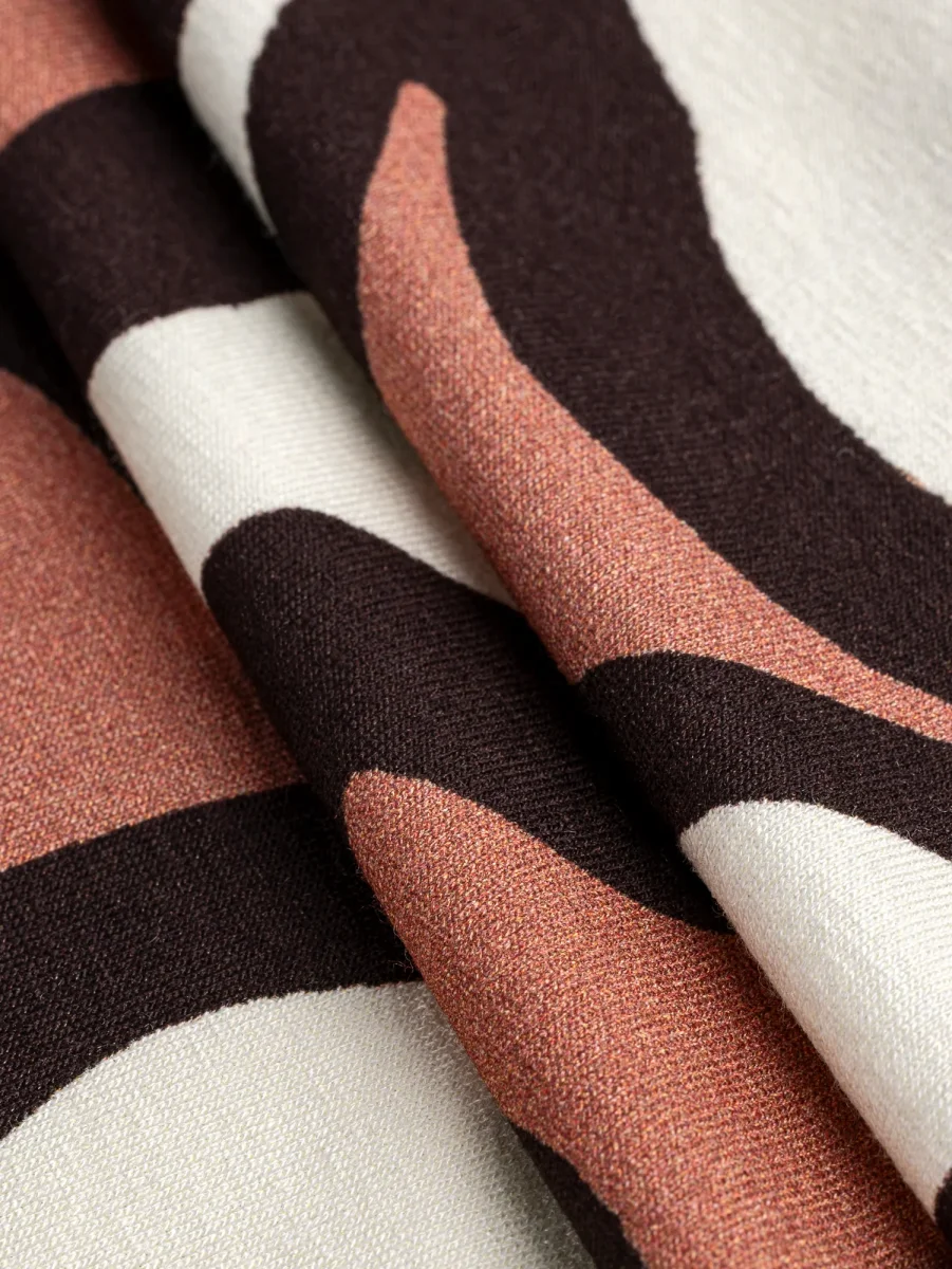 Large Squiggle Bloom Print Viscose Knit - Cream + Brown + Periwinkle - Swatch – Image 3