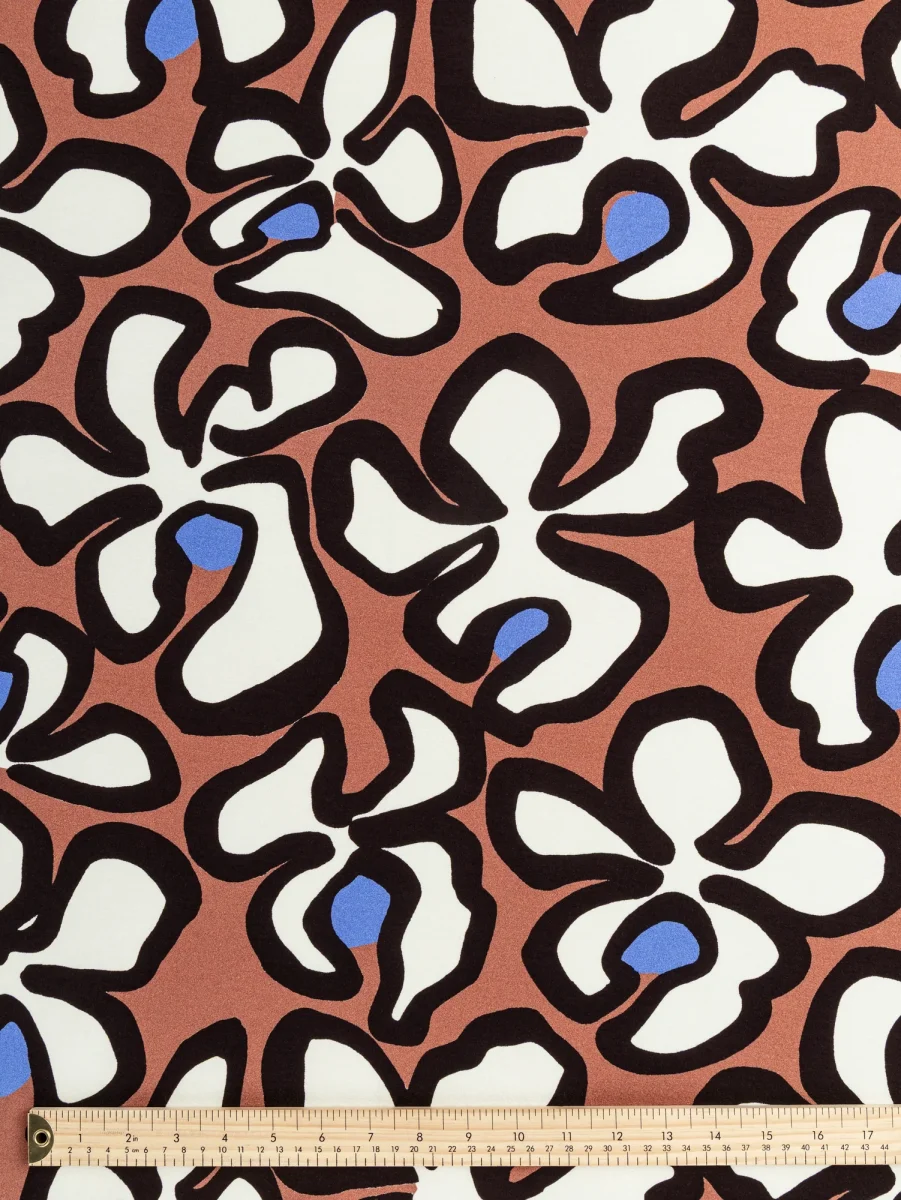 Large Squiggle Bloom Print Viscose Knit - Cream + Brown + Periwinkle – Image 5