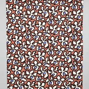 Large Squiggle Bloom Print Viscose Knit - Cream + Brown + Periwinkle - Swatch