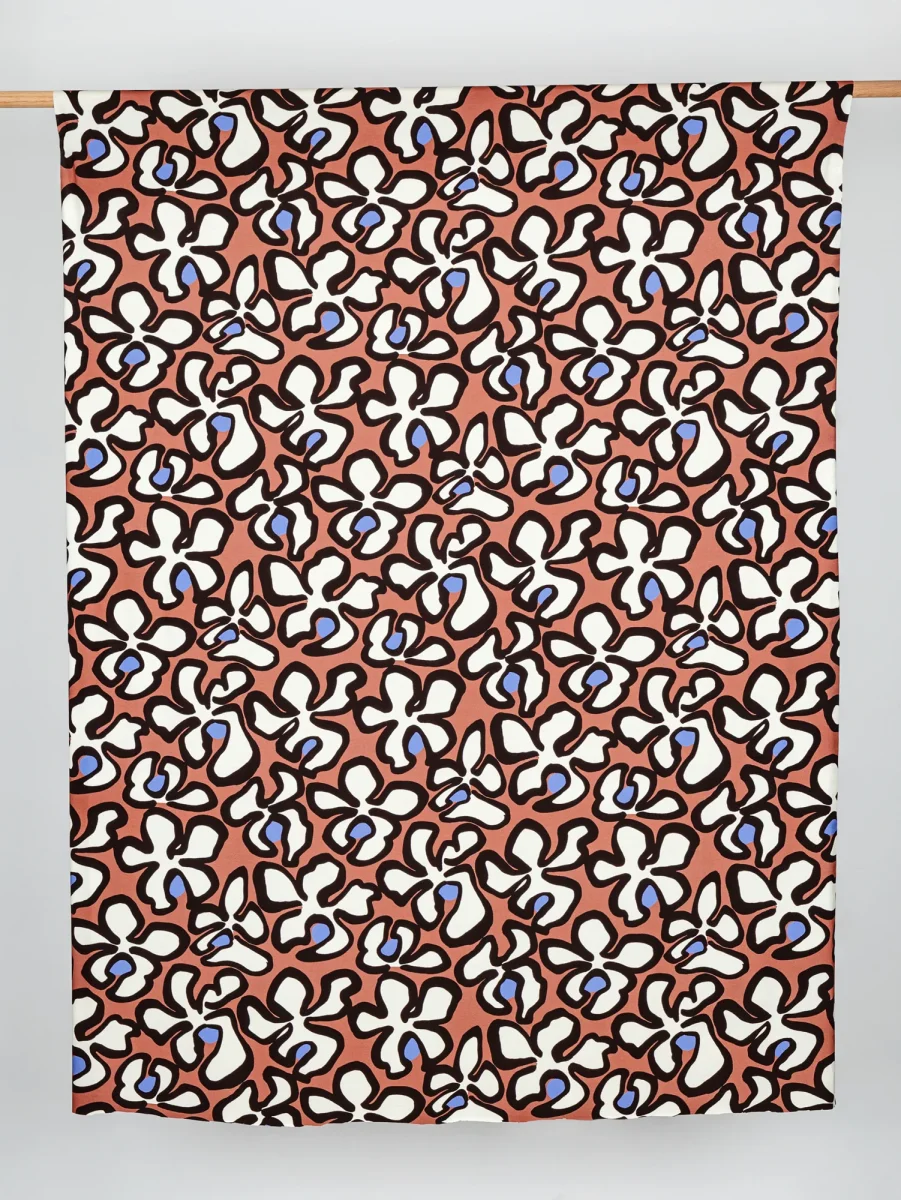 Large Squiggle Bloom Print Viscose Knit - Cream + Brown + Periwinkle - Swatch – Image 2